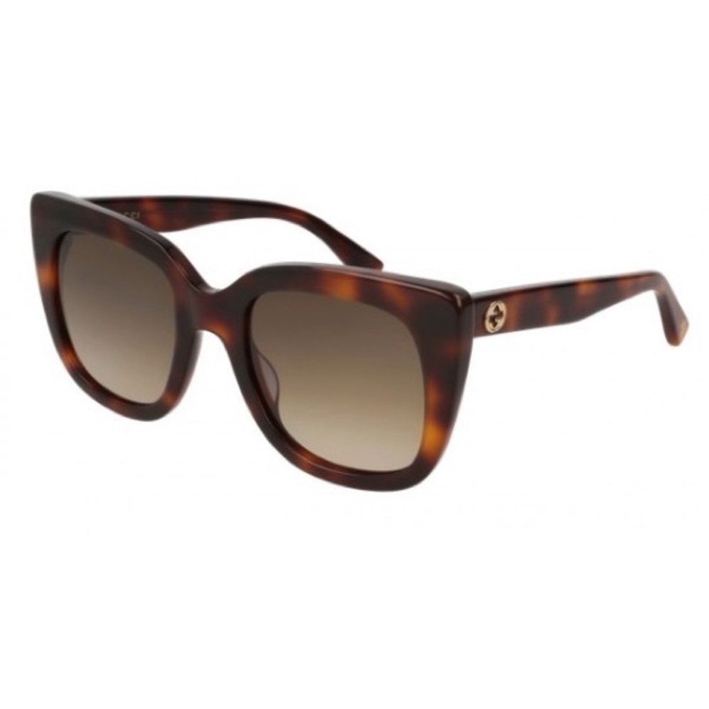 Gucci GG0163S Sunglasses Havana Tortoise Brown Cat Eye Square Frames
